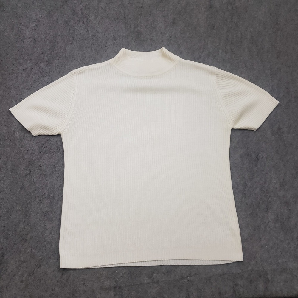 VINTAGE Crystal Kobe Sweater Womens Small White Short Sleeve Sweatshirt Ladies *